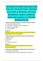 LOUISIANA BUSINESS AND LAW EXAM &NewLine;PRACTICE 250 QUESTIONS &vert;ORIGINAL &NewLine;QUESTIONS & ANSWERS &vert;DETAILED &NewLine;RATIONALES &vert;HINTED COMPLETE &NewLine;EXAM PREP GRADED A&plus;&ast;INSTANT &NewLine;DOWNLOAD PDF