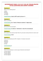 MICROBIOLOGY EXAM 1&comma; CH&period;1-3 & 7&comma; UTA&comma; DR&period; THOLEN UPDATED&NewLine;ACTUAL QUESTIONS AND CORRECT ANSWERS