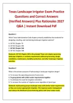 Texas Landscape Irrigator Exam Practice Questions and Correct Answers &lpar;Verified Answers&rpar; Plus Rationales 2027 Q&A &vert; Instant Download Pdf