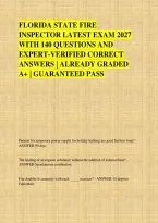 FLORIDA STATE FIRE &NewLine;INSPECTOR LATEST EXAM 2027 &NewLine;WITH 140 QUESTIONS AND &NewLine;EXPERT-VERIFIED CORRECT &NewLine;ANSWERS &vert; ALREADY GRADED &NewLine;A&plus; &vert; GUARANTEED PASS
