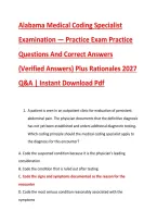 Alabama Medical Coding Specialist &NewLine;Examination &mdash; Practice Exam Practice &NewLine;Questions And Correct Answers &NewLine;&lpar;Verified Answers&rpar; Plus Rationales 2027 &NewLine;Q&A &vert; Instant Download Pdf