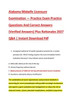 Alabama Midwife Licensure &NewLine;Examination &mdash; Practice Exam Practice &NewLine;Questions And Correct Answers &NewLine;&lpar;Verified Answers&rpar; Plus Rationales 2027 &NewLine;Q&A &vert; Instant Download Pdf