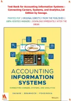 Test Bank for Accounting Information Systems &colon; Connecting Careers&comma; Systems&comma; and Analytics&comma;1st Edition by Arline A&period; Savage&semi; Danielle Brannock&semi; Alicja Foksinska&period; 