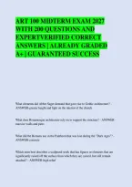 ART 100 MIDTERM EXAM 2027 &NewLine;WITH 200 QUESTIONS AND &NewLine;EXPERTVERIFIED CORRECT &NewLine;ANSWERS &vert; ALREADY GRADED &NewLine;A&plus; &vert; GUARANTEED SUCCESS 