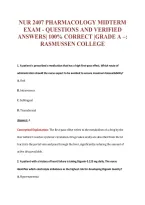 NUR 2407 PHARMACOLOGY MIDTERM&NewLine;EXAM - QUESTIONS AND VERIFIED&NewLine;ANSWERS&vert; 100&percnt; CORRECT &vert;GRADE A &ndash;&colon;&NewLine;RASMUSSEN COLLEGE