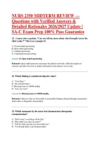 NURS 2350 MIDTERM REVIEW &mdash;  &NewLine;Questions with Verified Answers & &NewLine;Detailed Rationales 2026&sol;2027 Update &vert; &NewLine;SA-C Exam Prep 100&percnt; Pass Guarantee 