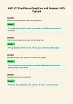 A&P 102 Final Exam Questions and Answers 100&percnt;&NewLine;Verified