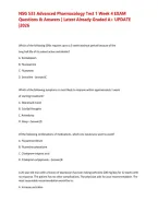 NSG 533 Advanced Pharmacology Test 1 Week 4 EXAM Questions & Answers &vert; Latest Already Graded A&plus; UPDATE &vert;2026&NewLine;