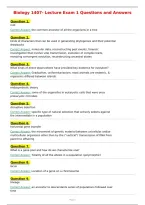 Biology 1407- Lecture Exam 1 Questions and Answers