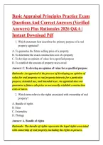 Basic Appraisal Principles Practice Exam &NewLine;Questions And Correct Answers &lpar;Verified &NewLine;Answers&rpar; Plus Rationales 2026 Q&A &vert; &NewLine;Instant Download Pdf 