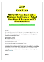 AHIP 2027 Final Exam set 1 &ndash; Medicare Certification &ndash; Actual Questions & Answers &lpar;AHIP&rpar; Guarantee Pass