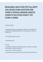 Behavioral Health EOR Exam 2026&sol;2027 &ndash; Latest Revised Questions & Correct Detailed Answers &vert; Psychiatric & Behavioral Health EOR Study Guide