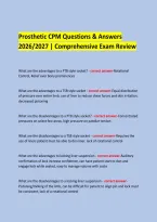Prosthetic CPM Questions & Answers &NewLine;2026&sol;2027 &vert; Comprehensive Exam Review  &NewLine;