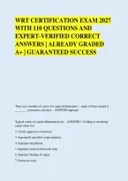 WRT CERTIFICATION EXAM 2027 &NewLine;WITH 110 QUESTIONS AND &NewLine;EXPERT-VERIFIED CORRECT &NewLine;ANSWERS &vert; ALREADY GRADED &NewLine;A&plus; &vert; GUARANTEED SUCCESS 