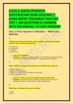 CLASS A WATER OPERATOR CERTIFICATION EXAM 2026&sol;2027 &vert; ADEM WATER TREATMENT PRACTICE TEST &vert; 100 QUESTIONS & ANSWERS WITH RATIONALES &vert; 9 CORE DOMAINS