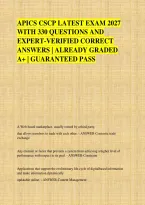 APICS CSCP LATEST EXAM 2027 &NewLine;WITH 330 QUESTIONS AND &NewLine;EXPERT-VERIFIED CORRECT &NewLine;ANSWERS &vert; ALREADY GRADED &NewLine;A&plus; &vert; GUARANTEED PASS 