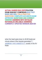 ACTUAL KAISER EKG CERTIFICATION &NewLine;EXAM 2026&sol;2027 COMPREHENSIVE TEST &NewLine;BANK AND HIGH YIELD PRACTICE &NewLine;QUESTIONS COMPLETE ACCURATE EXAM &NewLine;APPROVED QUESTIONS AND CORRECT &NewLine;VERIFIED ANSWERS WITH DETAILED &NewLine;RATIONALES &lpar;RELIABLE ANSWERS&rpar; &NewLine;CURRENTLY UPDATED VER