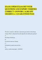 EXAM 3 PEDS EXAM 2027 WITH &NewLine;QUESTIONS AND EXPERT-VERIFIED &NewLine;CORRECT ANSWERS &vert; ALREADY &NewLine;GRADED A&plus; &vert; GUARANTEED PASS 