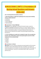 NUR155 EXAM 1 UNITS 1-2 Foundations Of &NewLine;Nursing Actual Questions and Answers &NewLine;&sol;2026-2027 