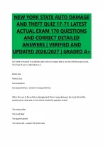 NEW YORK STATE AUTO DAMAGE&NewLine;AND THEFT QUIZ 17-71 LATEST&NewLine;ACTUAL EXAM 170 QUESTIONS&NewLine;AND CORRECT DETAILED&NewLine;ANSWERS &vert; VERIFIED AND&NewLine;UPDATED 2026&sol;2027 &vert; GRADED A&plus;