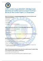 CMA &lpar;AAMA&rpar; Exam 2026&sol;2027 &vert; 200 High-Yield Questions & Verified Answers &vert; Latest Test Prep &vert; Recent & Most Tested Topics &vert; A&plus; Preparation