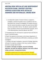 ARIZONA RISK SPECIALIST AND INDEPENDENT &NewLine;ADJUSTER EXAM &vert; 2026&sol;2027 EDITION &vert; &NewLine;VERIFIED QUESTIONS WITH DETAILED &NewLine;ANSWERS AND RATIONALES &vert; BRAND NEW&excl;