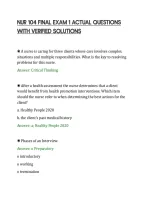 NUR 104 FINAL EXAM 1 ACTUAL QUESTIONS&NewLine;WITH VERIFIED SOLUTIONS