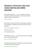 PERSONALITY PSYCHOLOGY FINAL EXAM&NewLine;SOLVED QUESTIONS AND VERIFIED&NewLine;SOLUTIONS