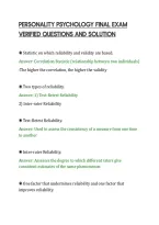 PERSONALITY PSYCHOLOGY FINAL EXAM&NewLine;VERIFIED QUESTIONS AND SOLUTION