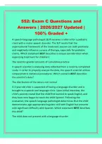 552&colon; Exam C Questions and Answers &vert; 2026&sol;2027 Updated &vert; 100&percnt; Graded &plus; A speech-language pathologist &lpar;SLP&rpar; receives a referral for a pediatric client with a motor speech disorder&period; The SLP recalls that the organizational framework of the treatment sess