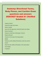Anatomy&colon; Directional Terms&comma;&NewLine;Body Planes&comma; and Cavities Exam&NewLine;questions and answers&NewLine;2026&sol;2027 Graded A&plus; &lpar;Verified&NewLine;Solutions&rpar;