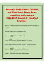 Anatomy&colon; Body Planes&comma; Cavities&comma;&NewLine;and Directional Terms Exam&NewLine;questions and answers&NewLine;2026&sol;2027 Graded A&plus; &lpar;Verified&NewLine;Solutions&rpar;