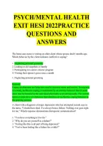 Psych Mental Health Exit HESI Exam &vert; Questions&comma; Answers & Study Guide &vert; 2026&sol;2027