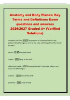 Anatomy and Body Planes&colon; Key&NewLine;Terms and Definitions Exam&NewLine;questions and answers&NewLine;2026&sol;2027 Graded A&plus; &lpar;Verified&NewLine;Solutions&rpar;