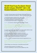 NR 605 Final Exam Psychiatric Mental Health Lifespan 2026&sol;2027&colon; Q&A with Detailed Rationales &lpar;Verified A&plus; Grade&rpar;