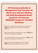 ATI Nursing Leadership &&NewLine;Management&colon; Key Concepts for&NewLine;Client Care&comma; Decision-Making&comma;&NewLine;and Staff Development Exam&NewLine;questions and answers&NewLine;2026&sol;2027 Graded A&plus; &lpar;Verified&NewLine;Solutions&rpar;&NewLine;What are the core pillars of nursing leadership and management&quest; -&NewLine;Patient