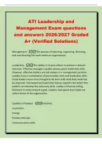 ATI Leadership and&NewLine;Management Exam questions&NewLine;and answers 2026&sol;2027 Graded&NewLine;A&plus; &lpar;Verified Solutions&rpar;&NewLine;Management -The process of planning&comma; organizing&comma; directing&comma;&NewLine;and coordinating the work within an organization&period;&NewLine;Leadership -The ability to inspire others