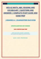HESI A2 MATH&comma; A&P&comma; READING AND VOCABULARY &vert; QUESTIONS AND ANSWERS &vert; COMPLETE STUDY GUIDE AND EXAM PREP