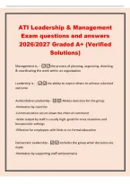 ATI Leadership & Management&NewLine;Exam questions and answers&NewLine;2026&sol;2027 Graded A&plus; &lpar;Verified&NewLine;Solutions&rpar;&NewLine;Management is&period;&period; - the process of planning&comma; organizing&comma; directing&comma;&NewLine;& coordinating the work within an organization&NewLine;Leadership is&period;&period; -the ability to inspire 