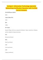Certiport- Information Technology Specialist&NewLine;Networking Certification Question with Verified&NewLine;Correct Answers