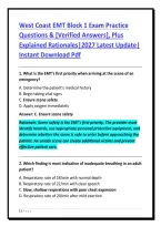 West Coast EMT Block 1 Exam Practice&NewLine;Questions & &lbrack;Verified Answers&rsqb;&comma; Plus&NewLine;Explained Rationales&vert;2027 Latest Update&vert;&NewLine;Instant Download Pdf