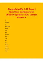 Bio prefix&sol;suffix 1-10 Exam &vert;&NewLine;Questions and Answers &vert;&NewLine;2026&sol;27 Update &vert; 100&percnt; Correct&NewLine;Graded &plus;