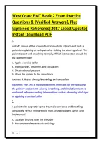 Compilation Bundle For West Coast EMT Block 1 & Block 2 Exam Practice Questions & &lbrack;Verified Answers&rsqb;&comma; Plus Explained Rationales&vert;2027 Latest Update&vert; Instant Download Pdf