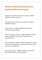 Research Methods and Statistics Exam Questions With Correct Answers