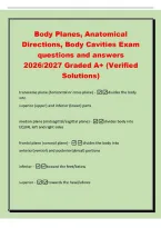 Body Planes&comma; Anatomical&NewLine;Directions&comma; Body Cavities Exam&NewLine;questions and answers&NewLine;2026&sol;2027 Graded A&plus; &lpar;Verified&NewLine;Solutions&rpar;&NewLine;transverse plane &lpar;horizontal or cross plane&rpar; -divides the body&NewLine;into&NewLine;superior &lpar;upper&rpar; and inferior &lpar;lower&rpar; parts&NewLine;median plane &lpar;mid