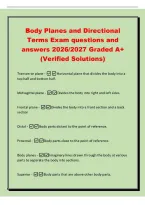 Body Planes and Directional&NewLine;Terms Exam questions and&NewLine;answers 2026&sol;2027 Graded A&plus;&NewLine;&lpar;Verified Solutions&rpar;&NewLine;Transverse plane - Horizontal plane that divides the body into a&NewLine;top half and bottom half&period;&NewLine;Midsagittal plane -Divides the body into right and left 