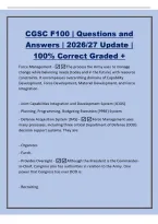 CGSC F100 &vert; Questions and&NewLine;Answers &vert; 2026&sol;27 Update &vert;&NewLine;100&percnt; Correct Graded &plus;&NewLine;Force Management -The process the Army uses to manage&NewLine;change while balancing needs &lpar;today and in the future&rpar; with resource&NewLine;constraints&period; It encompasses overarching domains of C
