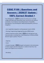 CGSC F100 &vert; Questions and&NewLine;Answers &vert; 2026&sol;27 Update &vert;&NewLine;100&percnt; Correct Graded &plus;&NewLine;Force Management -The process the Army uses to manage&NewLine;change while balancing needs &lpar;today and in the future&rpar; with resource&NewLine;constraints&period; It encompasses overarching domains of C