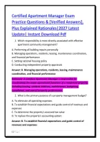 Certified Apartment Manager Exam&NewLine;Practice Questions & &lbrack;Verified Answers&rsqb;&comma;&NewLine;Plus Explained Rationales&vert;2027 Latest&NewLine;Update&vert; Instant Download Pdf 