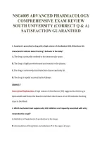 NSG6005 ADVANCED PHARMACOLOGY&NewLine;COMPREHENSIVE EXAM REVIEW&NewLine;SOUTH UNIVERSITY &lpar;CORRECT Q & A&rpar;&NewLine;SATISFACTION GUARANTEED